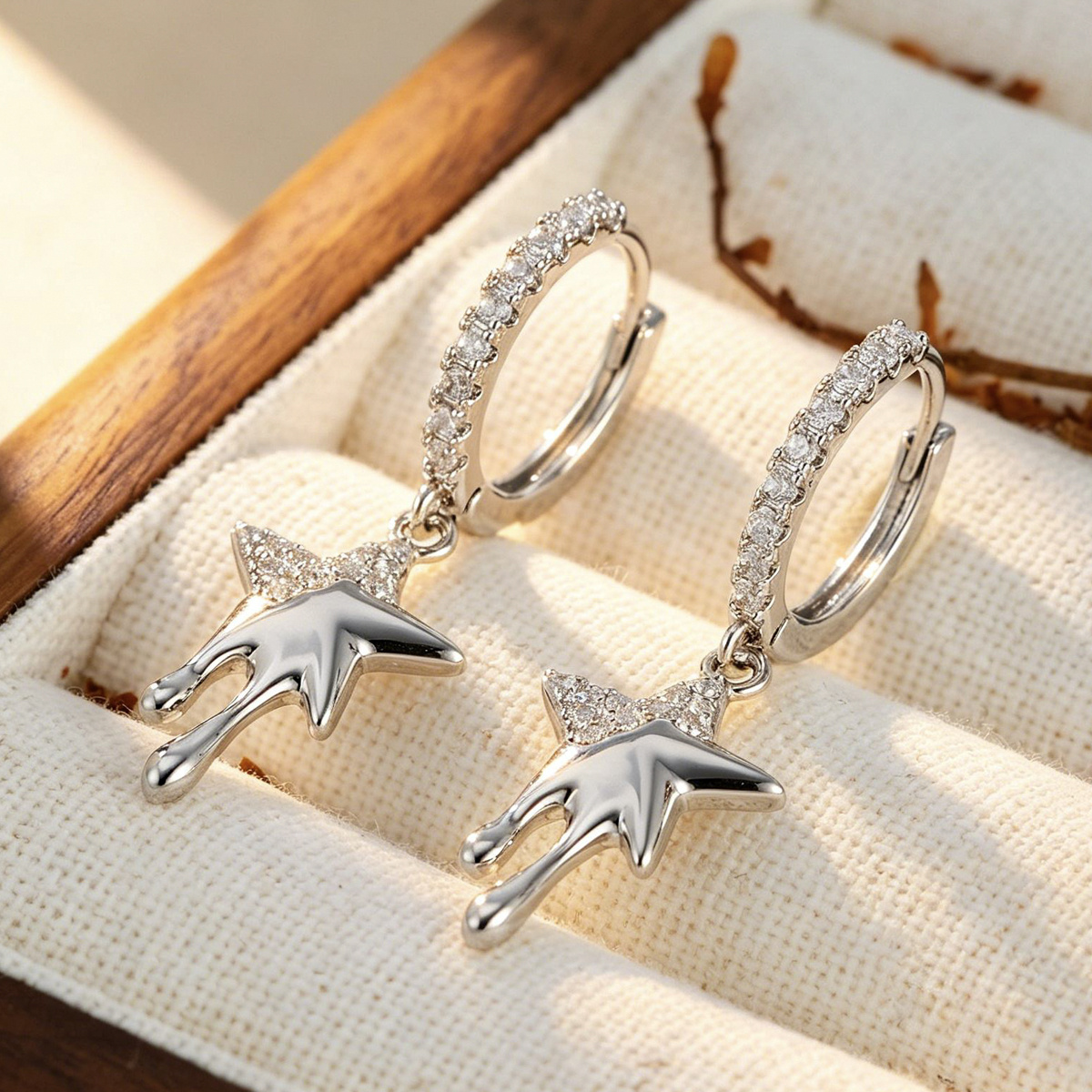Meteor Pentagram Copper Inlaid Zirconia Earrings